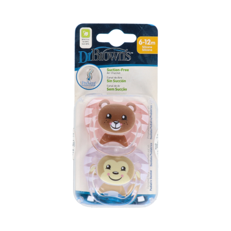 CHUPETE SILICONA DR BROWN´S PREVENT CLASSIC ANIMAL FACES 6 - 12 MESES 2 UNIDADES NIÑA