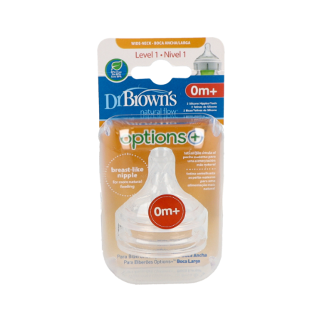 TETINA SILICONA BOCA ANCHA OPTIONS+ NIVEL 1 DR BROWN´S NATURAL FLOW 0 MESES 2 UNIDADES