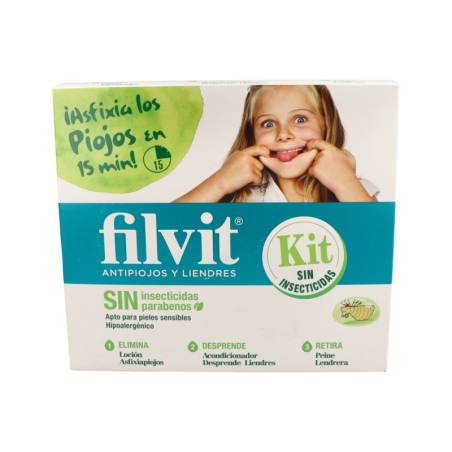 FILVIT KIT SIN INSECTICIDAS LOCION ASFIXIAPIOJOS ACONDICIONADOR DESPRENDELIENDRES 2 ENVASES 125 ml