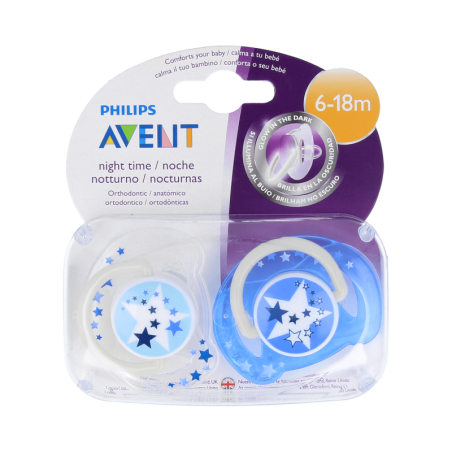 CHUPETE SILICONA PHILIPS AVENT 6 - 18 MESES 2 UNIDADES NOCTURNO