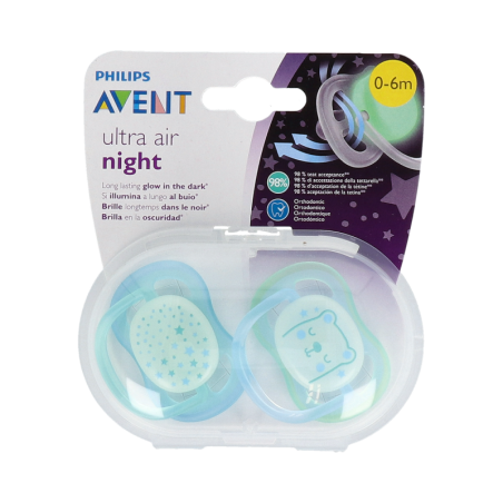 CHUPETE SILICONA PHILIPS AVENT 0 - 6 MESES 2 UNIDADES NOCTURNO
