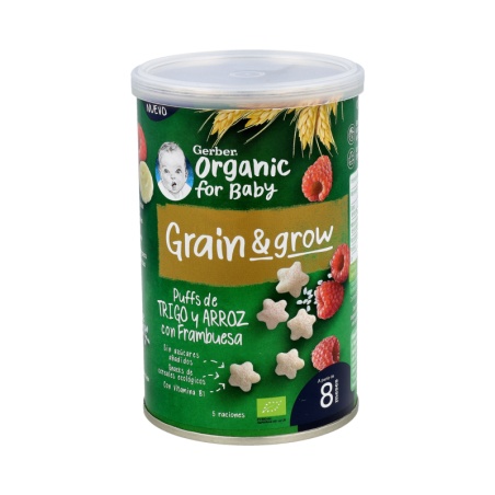 GERBER SNACK ORGANIC TRIGO ARROZ CON FRAMBUESA 1 BOLSITA 35 g