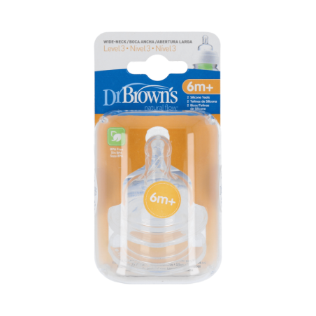 TETINA SILICONA BOCA ANCHA OPTIONS+ NIVEL 3 DR BROWN´S NATURAL FLOW + 6 MESES 2 UNIDADES