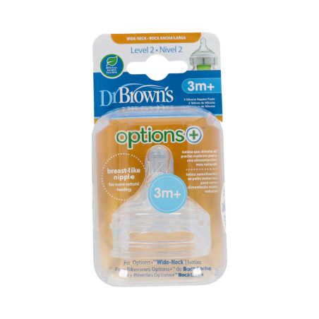 TETINA SILICONA BOCA ANCHA OPTIONS+ NIVEL 2 DR BROWN´S NATURAL FLOW + 3 MESES 2 UNIDADES