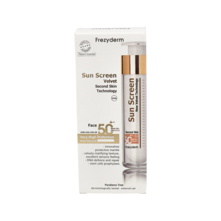 SUN SCREEN VELVET FACE SPF50+ FREZYDERM 1 ENVASE 50 ml