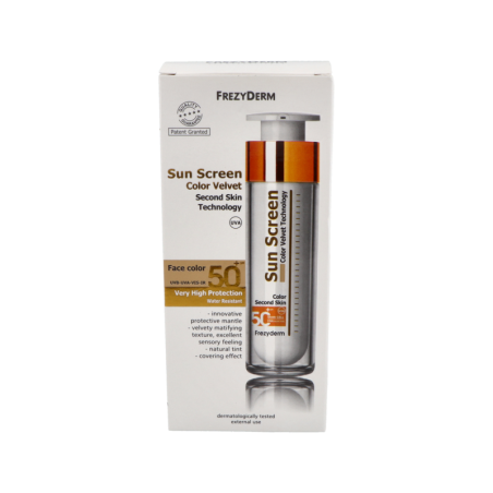 SUN SCREEN VELVET FACE SPF50+ COLOR FREZYDERM 1 ENVASE 50 ml