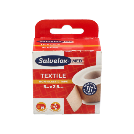 ESPARADRAPO SALVELOX TEXTIL 1 UNIDAD 5 m x 2,5 cm COLOR CARNE