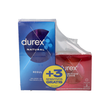 DUREX NATURAL PLUS + DUREX SENSITIVO CONFORT PRESERVATIVOS 12 + 3 PRESERVATIVOS PACK