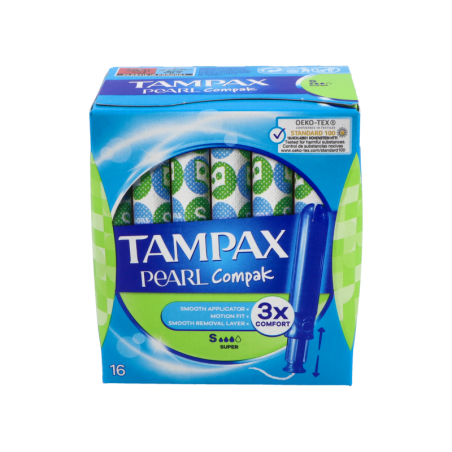 TAMPAX COMPAK PEARL TAMPON 100%ALGODON 16 UNIDADES SUPER