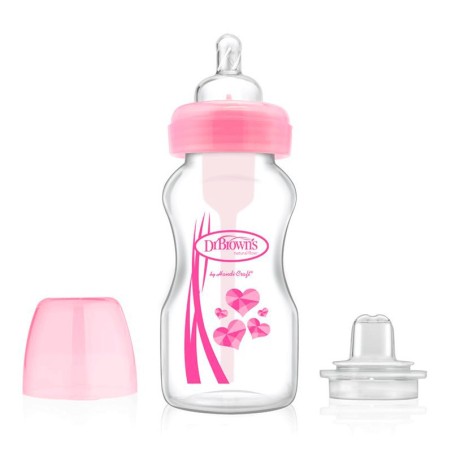 BIBERON DE TRANSICION BOCA ANCHA KIT DR BROWN´S NATURAL FLOW ROSA 270 ML