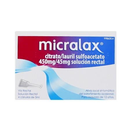 MICRALAX CITRATO/LAURIL SULFOACETATO 450 mg/ml + 45 mg/ml SOLUCION RECTAL 4 ENEMAS 5 ml
